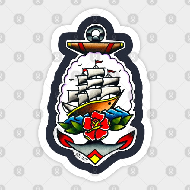 Traditional ship and anchor Sticker by Golden Stag Designs